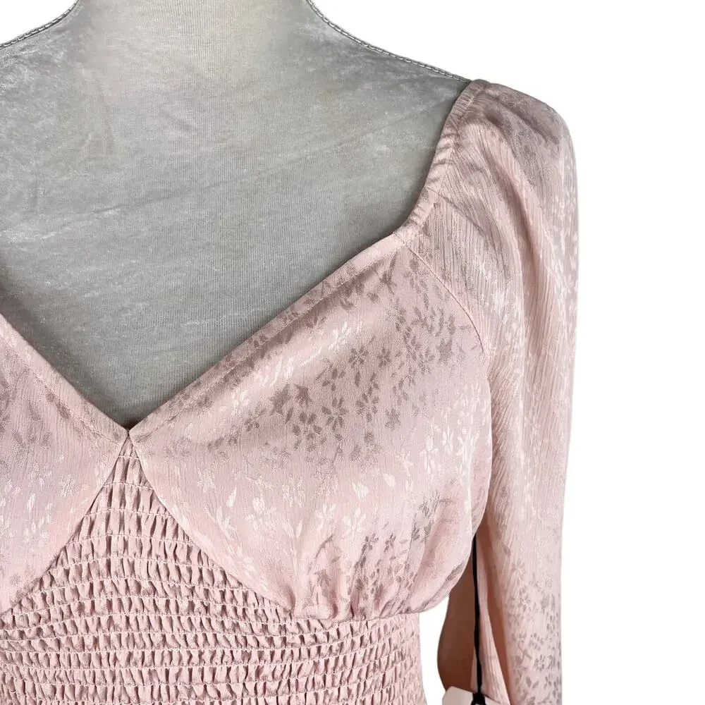 Leith Blouse Crop Top Smocked Pink Smoke M New